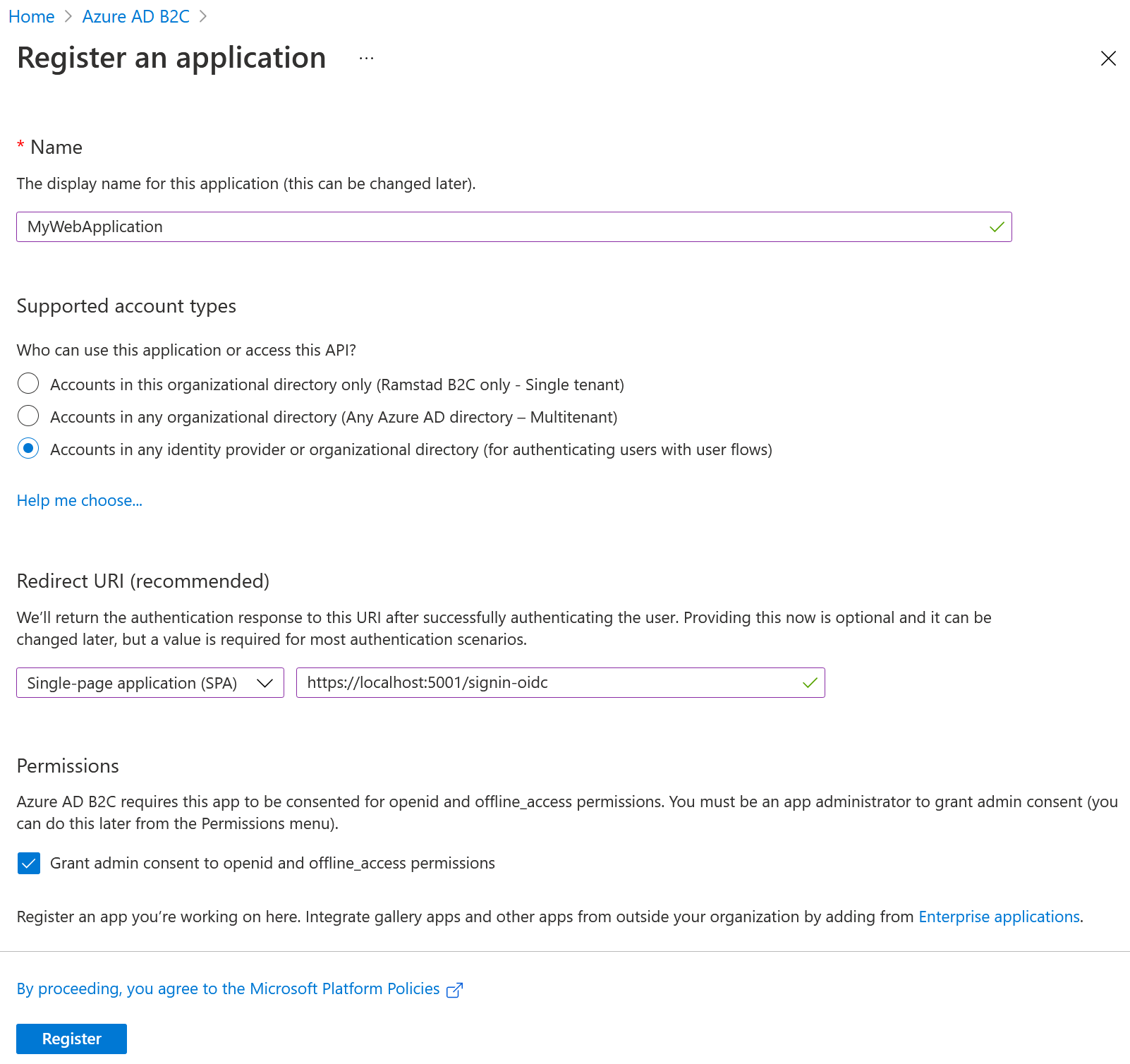 Register a new application